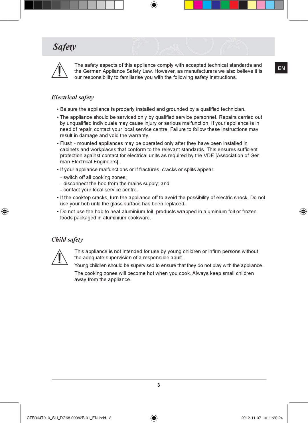 Samsung CTR364T010/SLI manual Safety, Electrical safety, Child safety 