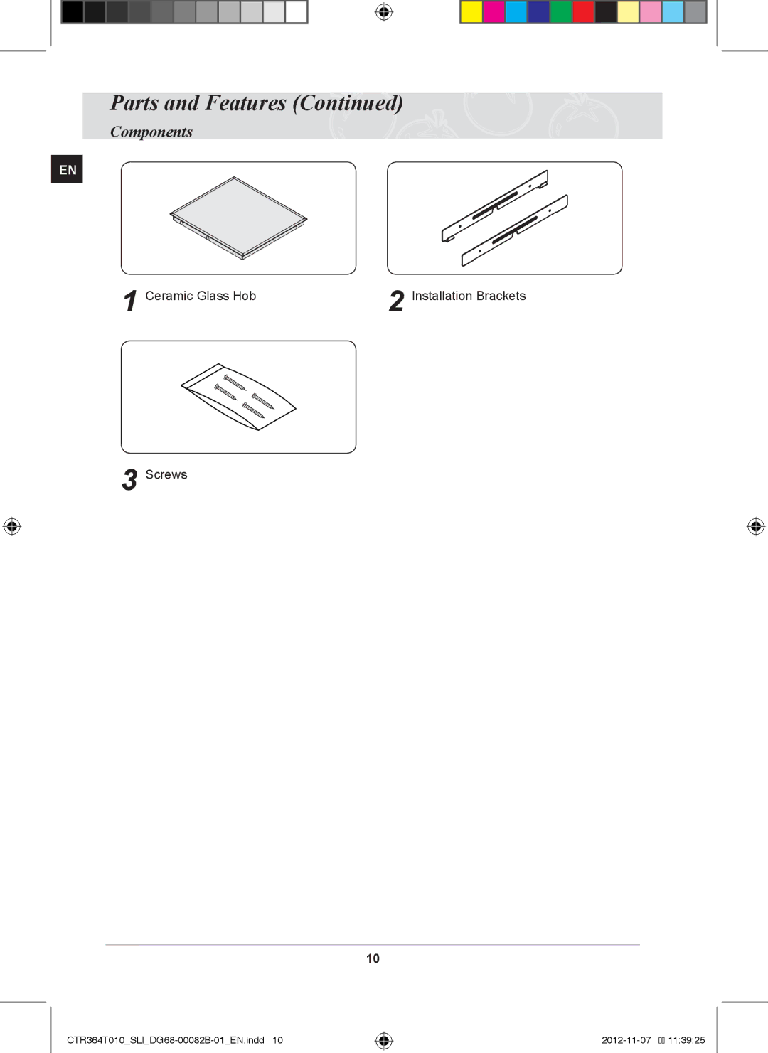 Samsung CTR364T010/SLI manual Components, Ceramic Glass Hob, Screws 