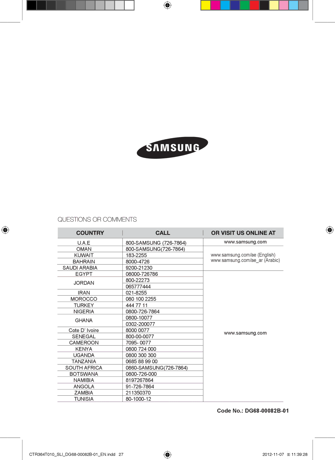 Samsung CTR364T010/SLI manual Code No.. DG68-00082B-01 