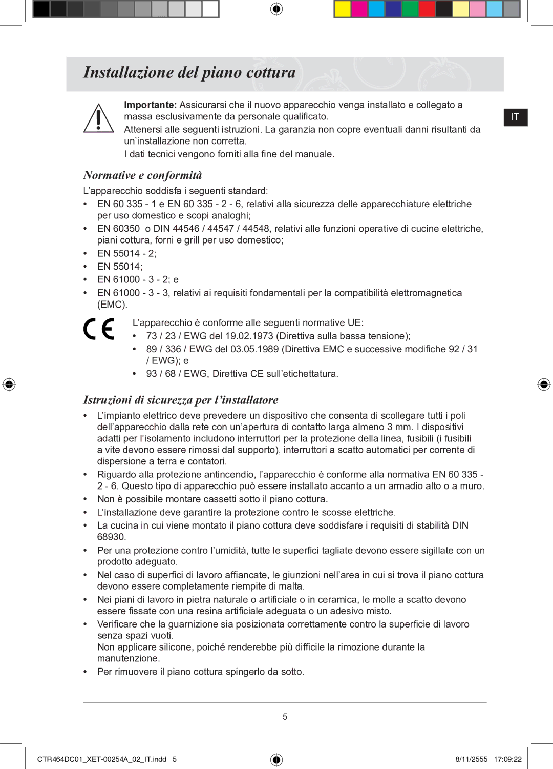 Samsung CTR464DC01/XET Installazione del piano cottura, Normative e conformità, Istruzioni di sicurezza per l’installatore 