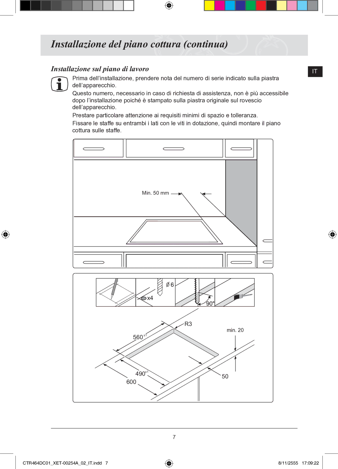 Samsung CTR464DC01/XET manual Installazione sul piano di lavoro 