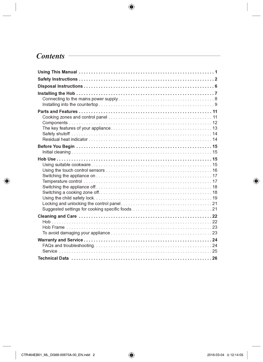 Samsung CTR464EB01/ML manual Contents 