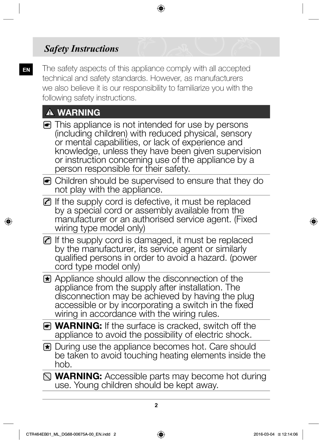 Samsung CTR464EB01/ML manual Safety Instructions 