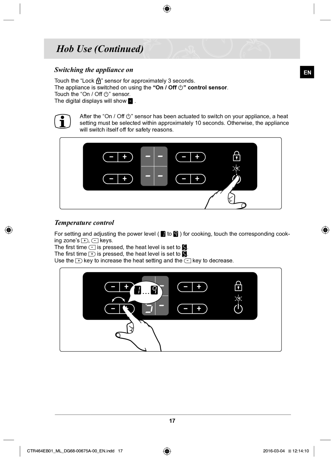 Samsung CTR464EB01/ML manual Switching the appliance on, Temperature control 