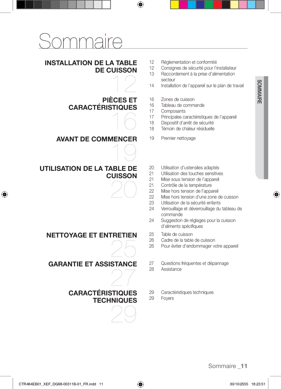 Samsung CTR464EB01/XEF manual Sommaire, DE Cuisson 