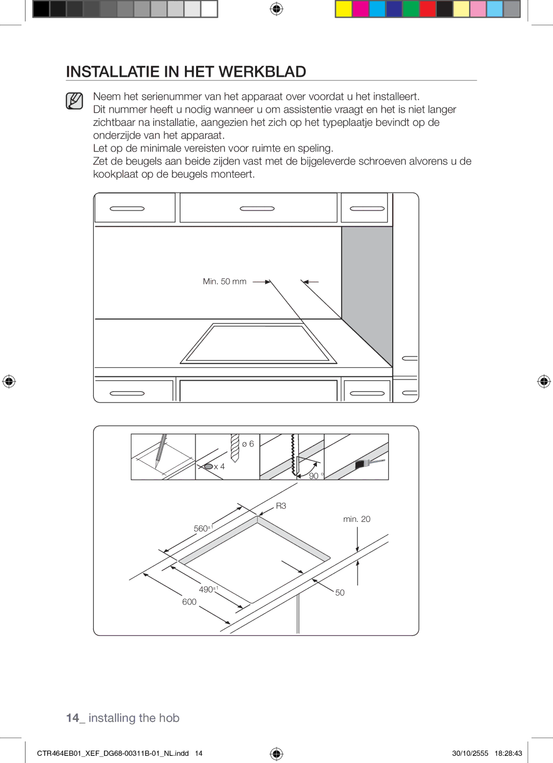 Samsung CTR464EB01/XEF manual Installatie in HET Werkblad 