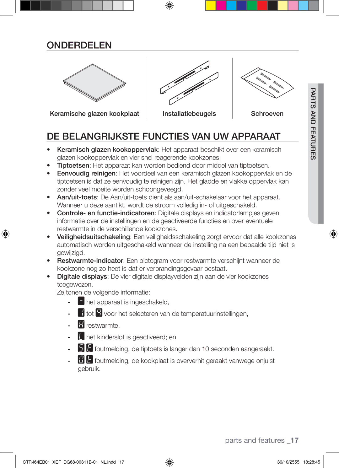 Samsung CTR464EB01/XEF manual Onderdelen, DE Belangrijkste Functies VAN UW Apparaat 