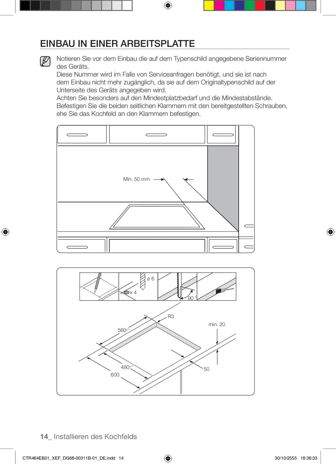 Samsung CTR464EB01/XEF manual Einbau in Einer Arbeitsplatte 