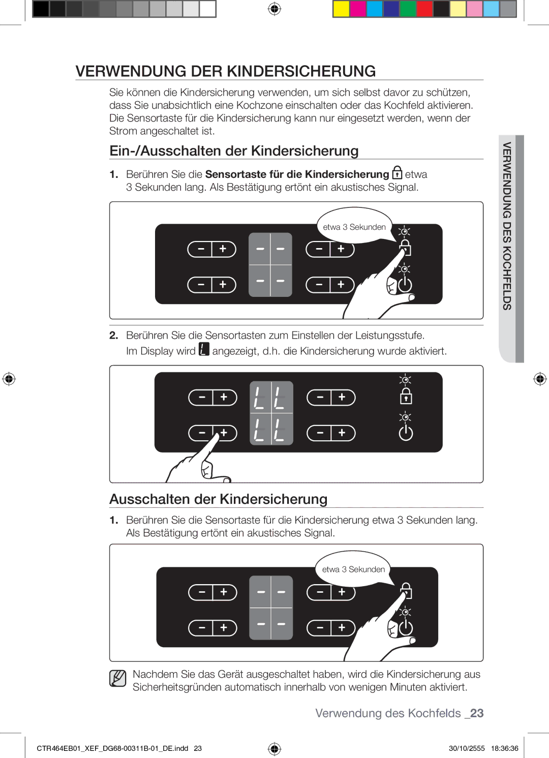 Samsung CTR464EB01/XEF manual Verwendung DER Kindersicherung, Ein-/Ausschalten der Kindersicherung 