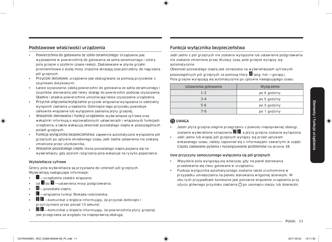 Samsung CTR464EB01/ML, CTR464EB01/XEO manual Podstawowe właściwości urządzenia, Funkcja wyłącznika bezpieczeństwa 