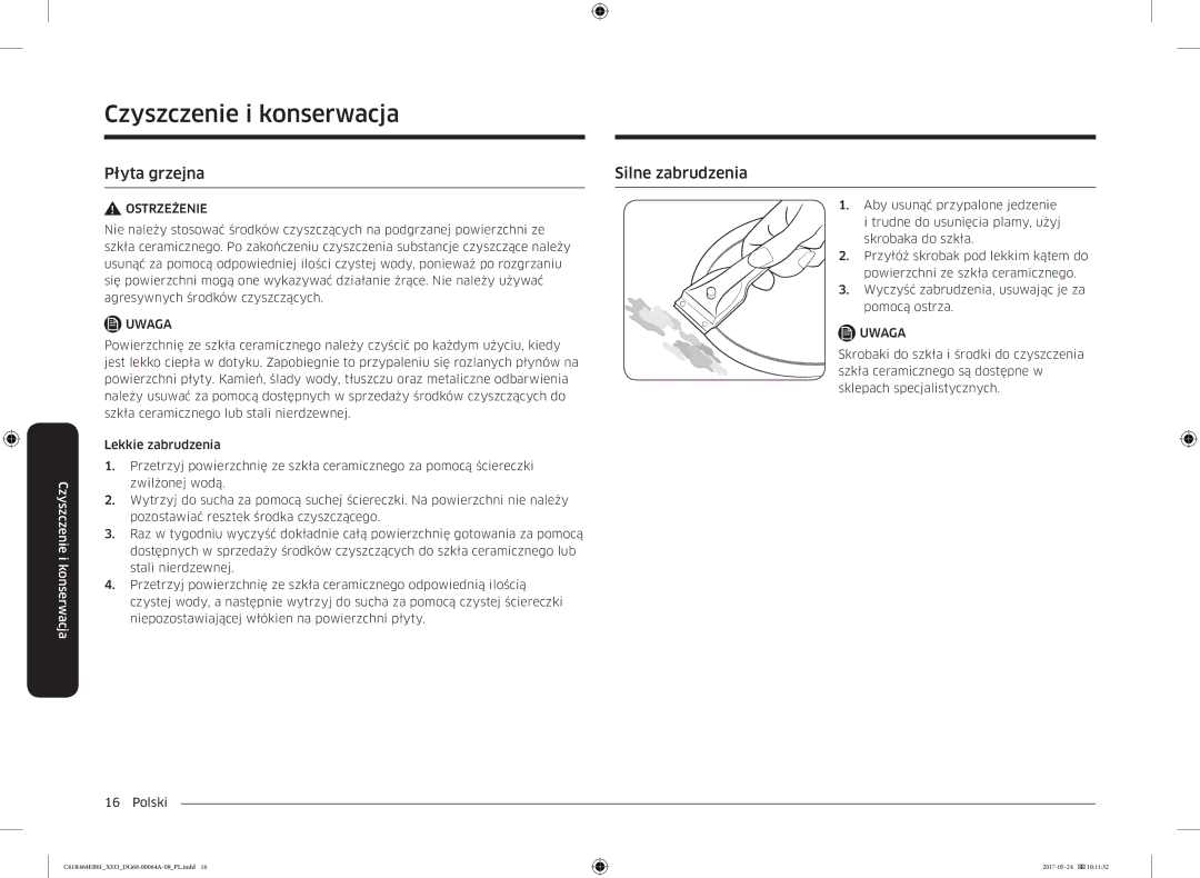 Samsung CTR464EB01/XEO, CTR464EB01/ML manual Czyszczenie i konserwacja, Płyta grzejna Silne zabrudzenia 