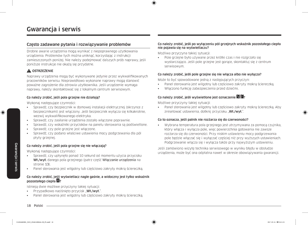 Samsung CTR464EB01/XEO, CTR464EB01/ML manual Gwarancja i serwis, Często zadawane pytania i rozwiązywanie problemów 