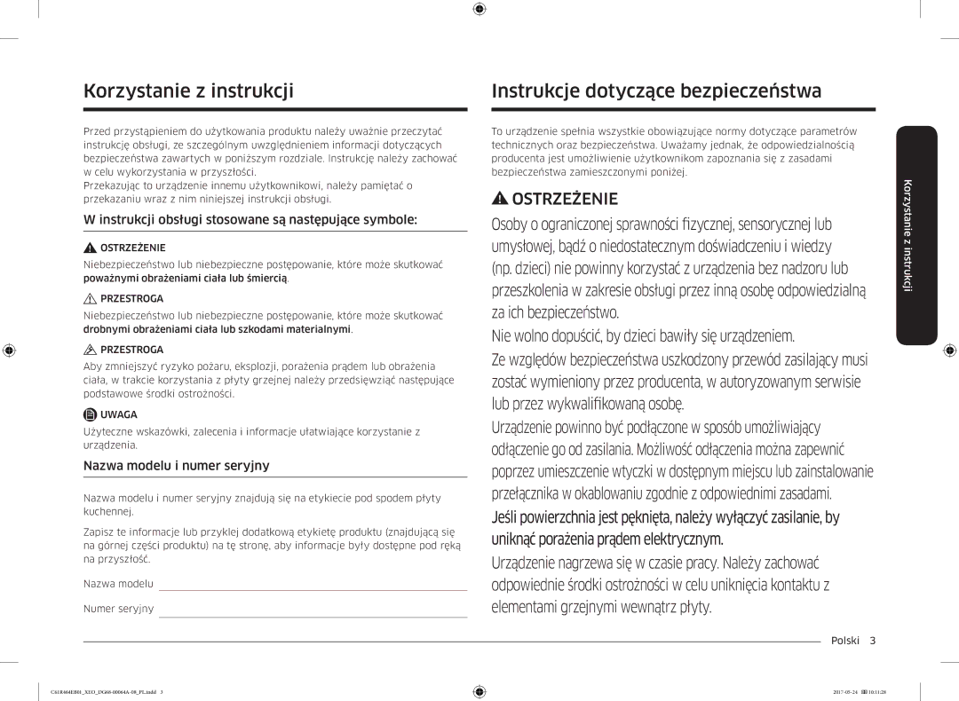 Samsung CTR464EB01/ML manual Korzystanie z instrukcji, Instrukcje dotyczące bezpieczeństwa, Nazwa modelu i numer seryjny 