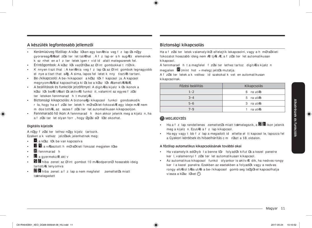 Samsung CTR464EB01/ML, CTR464EB01/XEO manual Készülék legfontosabb jellemzői, Biztonsági kikapcsolás 