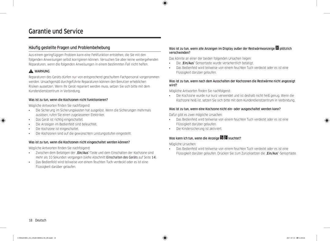 Samsung CTR464NB01/EG manual Garantie und Service, Häufig gestellte Fragen und Problembehebung 