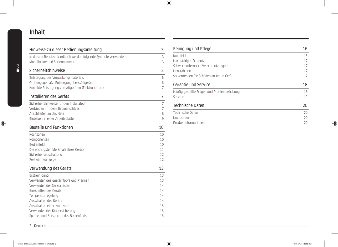 Samsung CTR464NB01/EG manual Inhalt 