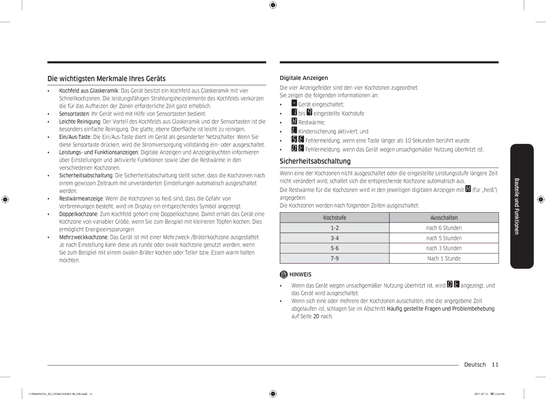 Samsung CTR464NC01/EG manual Die wichtigsten Merkmale Ihres Geräts, Sicherheitsabschaltung 