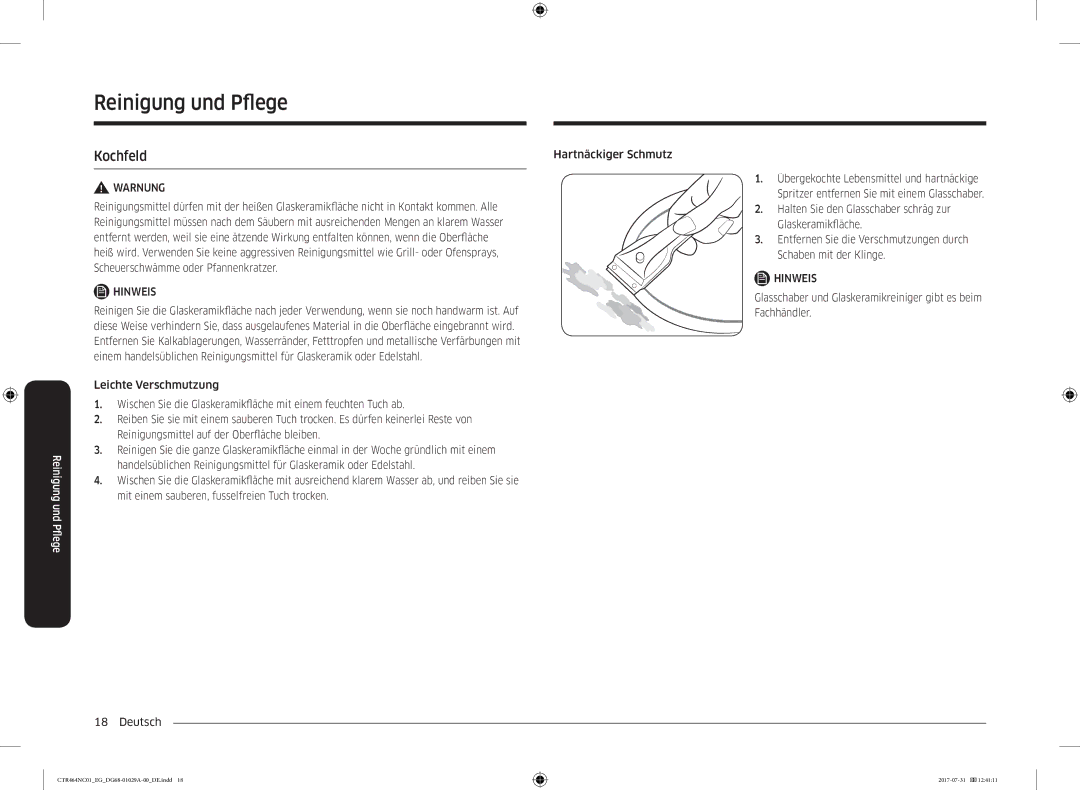 Samsung CTR464NC01/EG manual Reinigung und Pfege, Kochfeld 