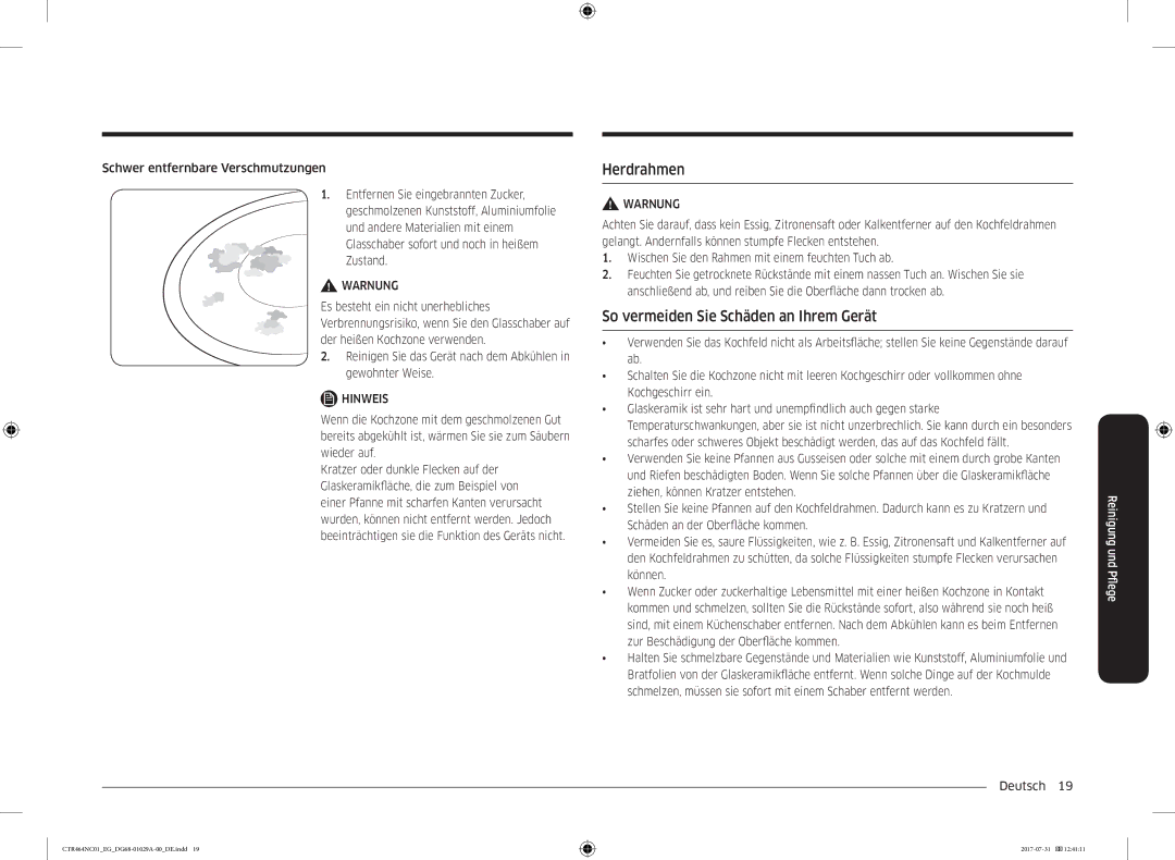 Samsung CTR464NC01/EG manual Herdrahmen, So vermeiden Sie Schäden an Ihrem Gerät 