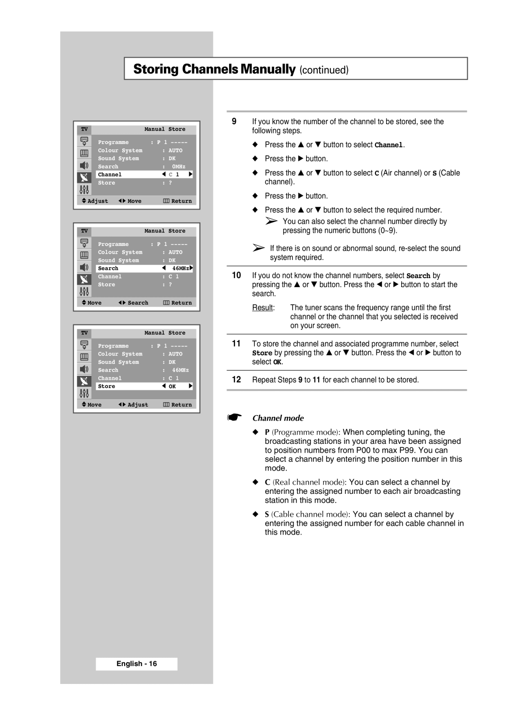 Samsung CW-29M026V manual Channel mode 