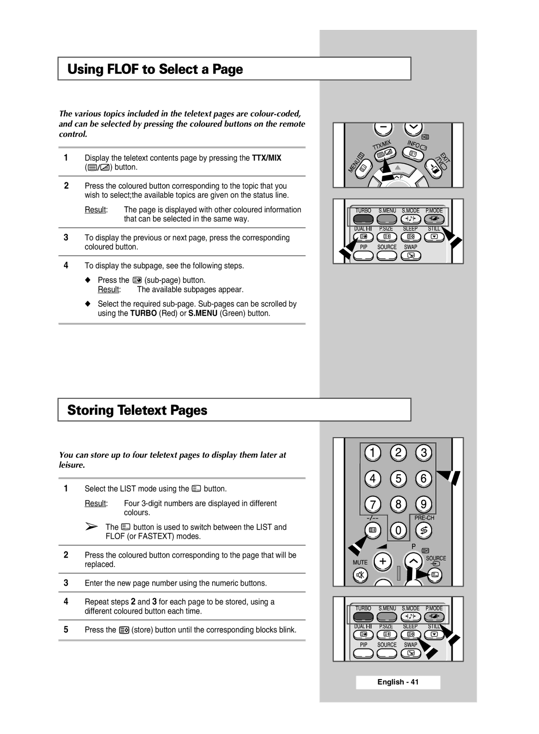 Samsung CW-29M026V manual Using Flof to Select a, Storing Teletext Pages 