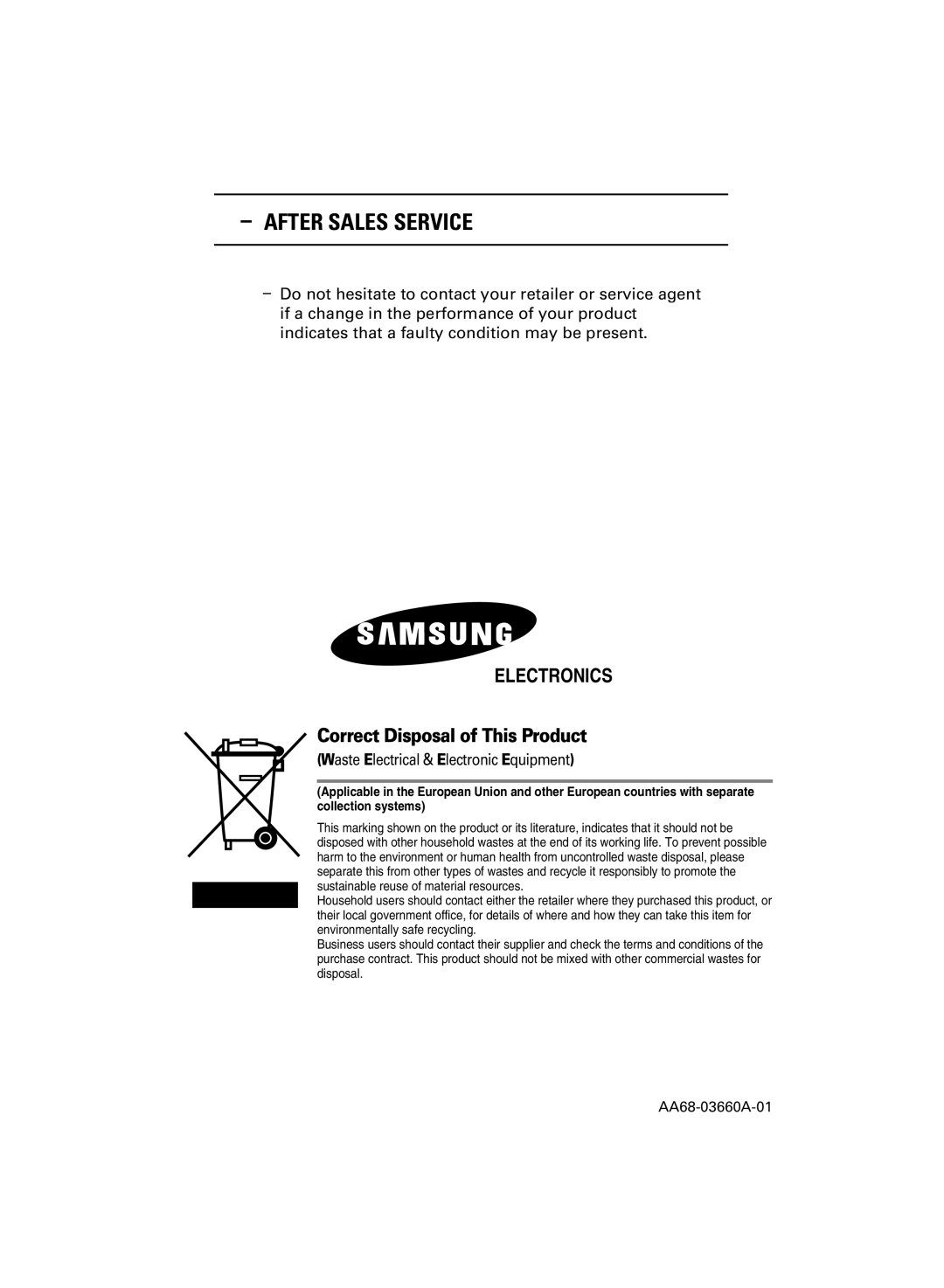 Samsung CW-29M026V manual After Sales Service 