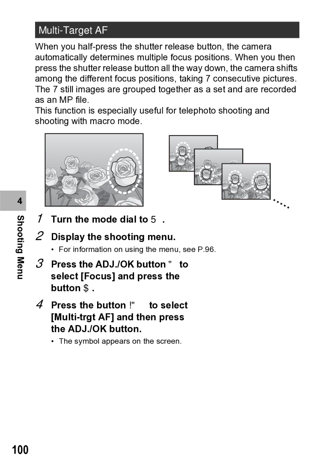 Samsung CX1 manual 100, Multi-Target AF 