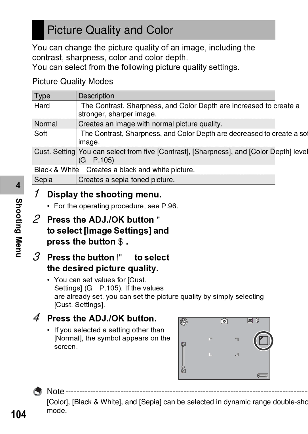 Samsung CX1 manual Picture Quality and Color, Picture Quality Modes 