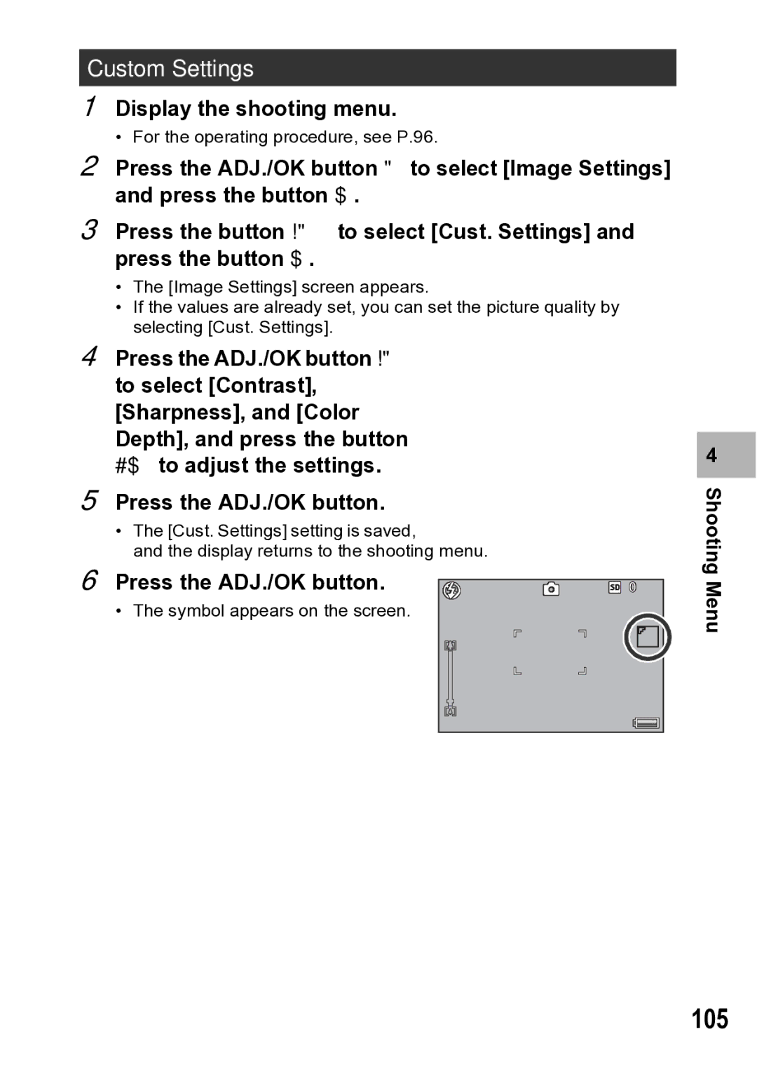 Samsung CX1 manual 105, Custom Settings 