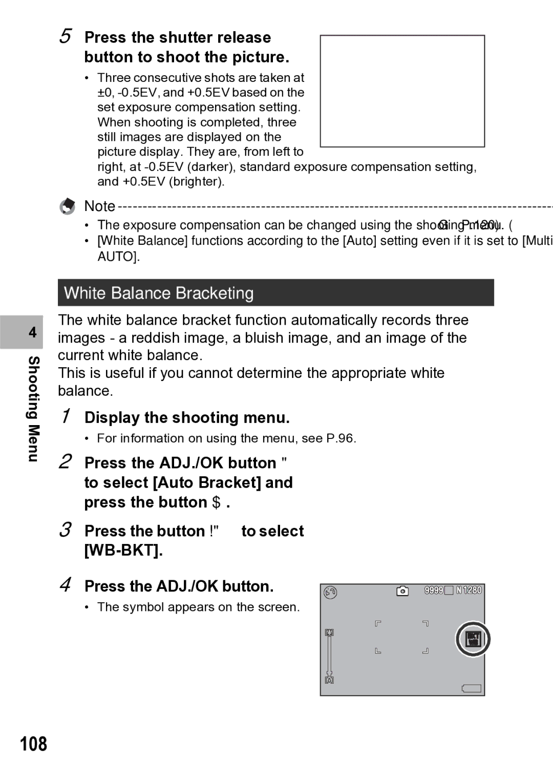 Samsung CX1 manual 108, White Balance Bracketing 