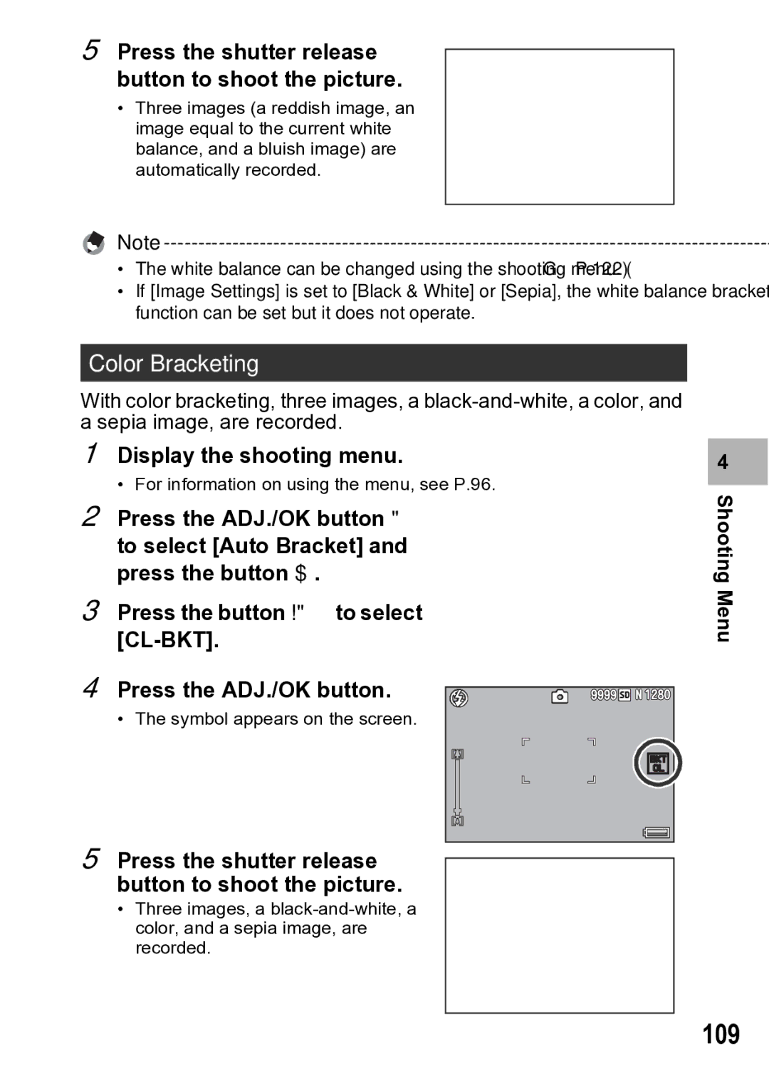 Samsung CX1 manual 109, Color Bracketing 