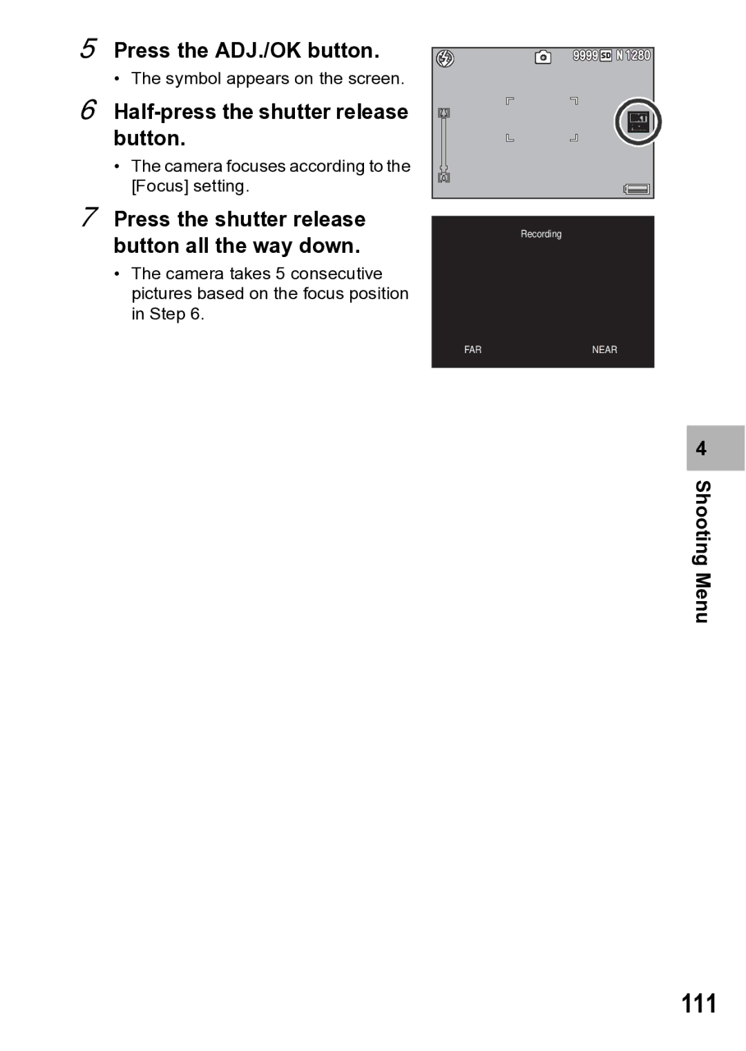 Samsung CX1 manual 111, Half-press the shutter release button 