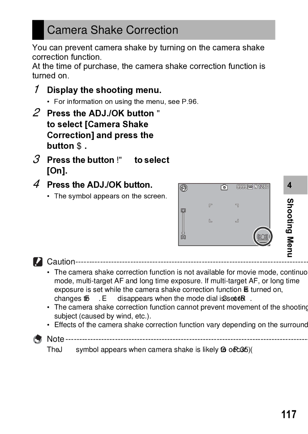 Samsung CX1 manual Camera Shake Correction, 117 