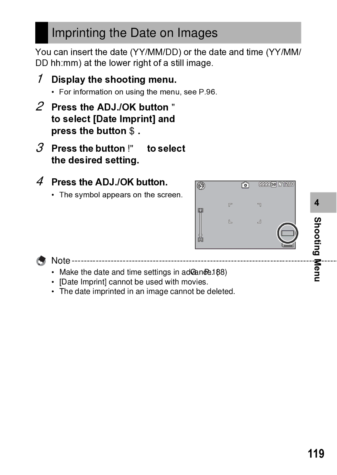 Samsung CX1 manual Imprinting the Date on Images, 119 