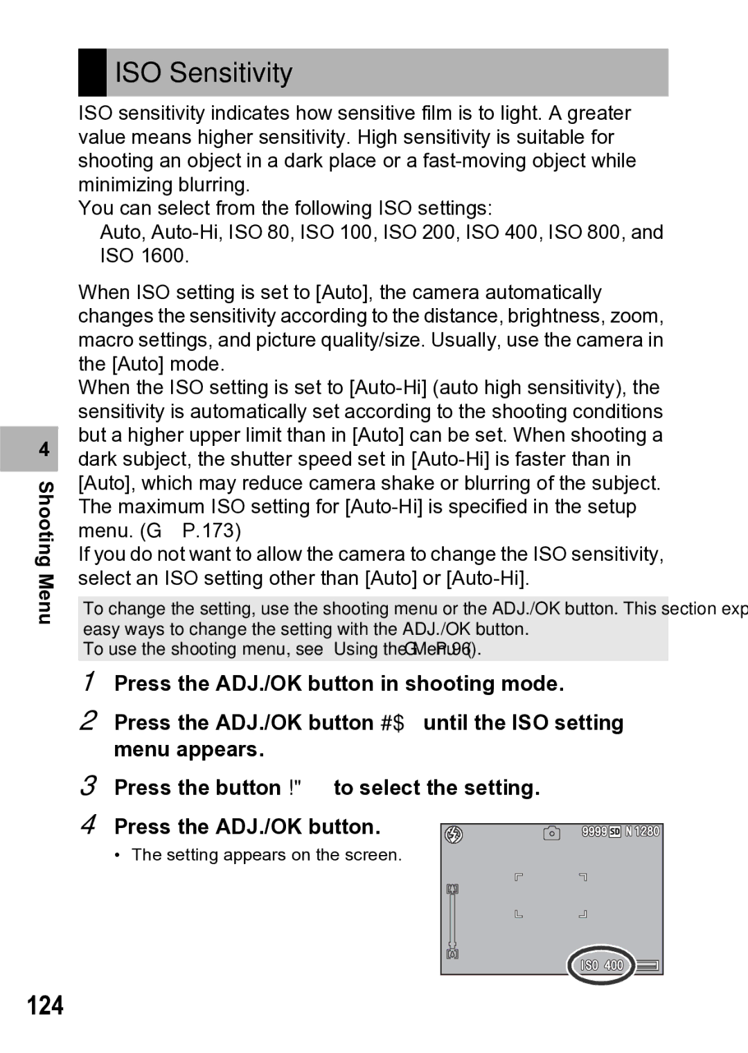 Samsung CX1 manual ISO Sensitivity, 124 