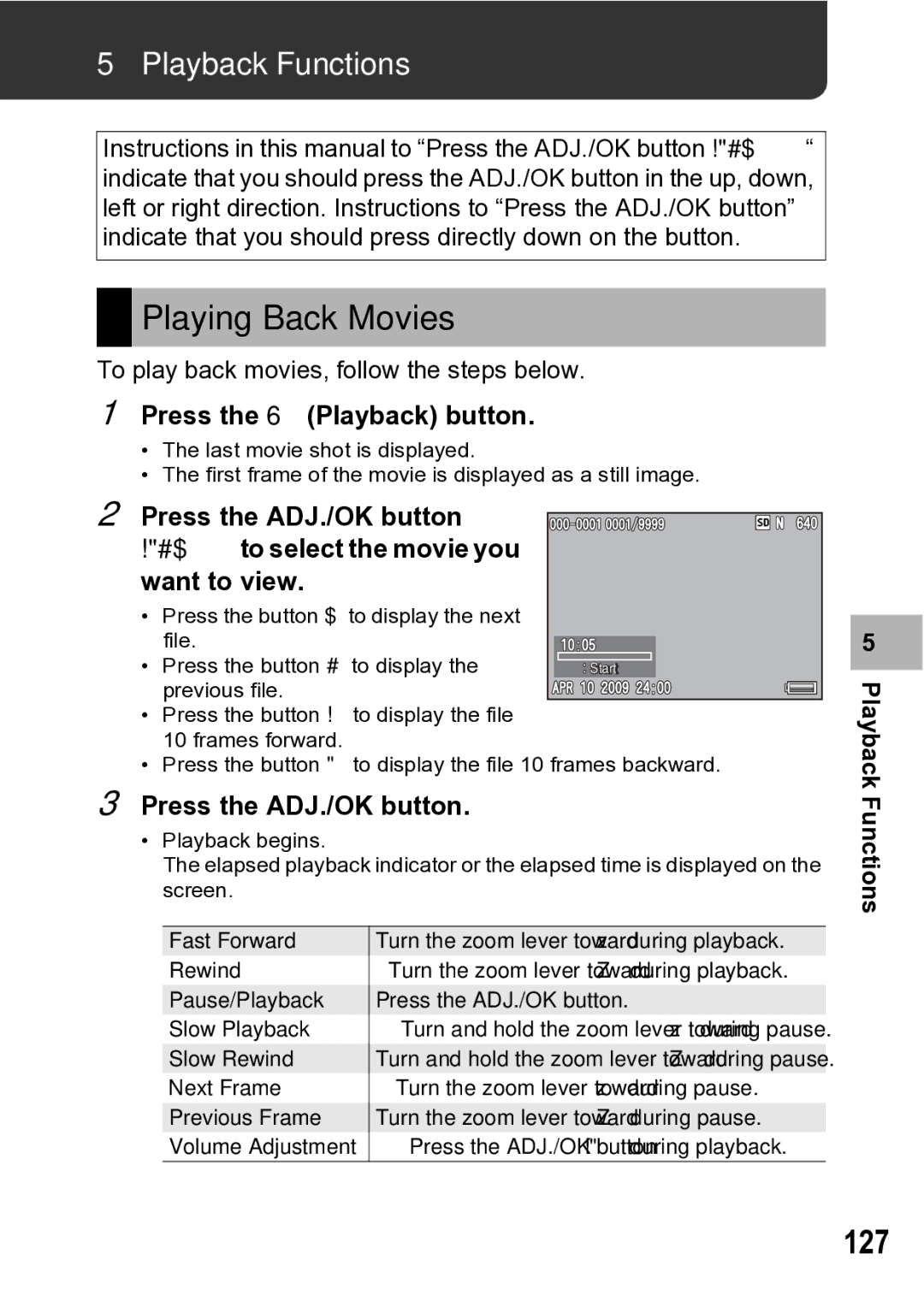 Samsung CX1 manual Playing Back Movies, 127, Playback Functions, Press the 6 Playback button 