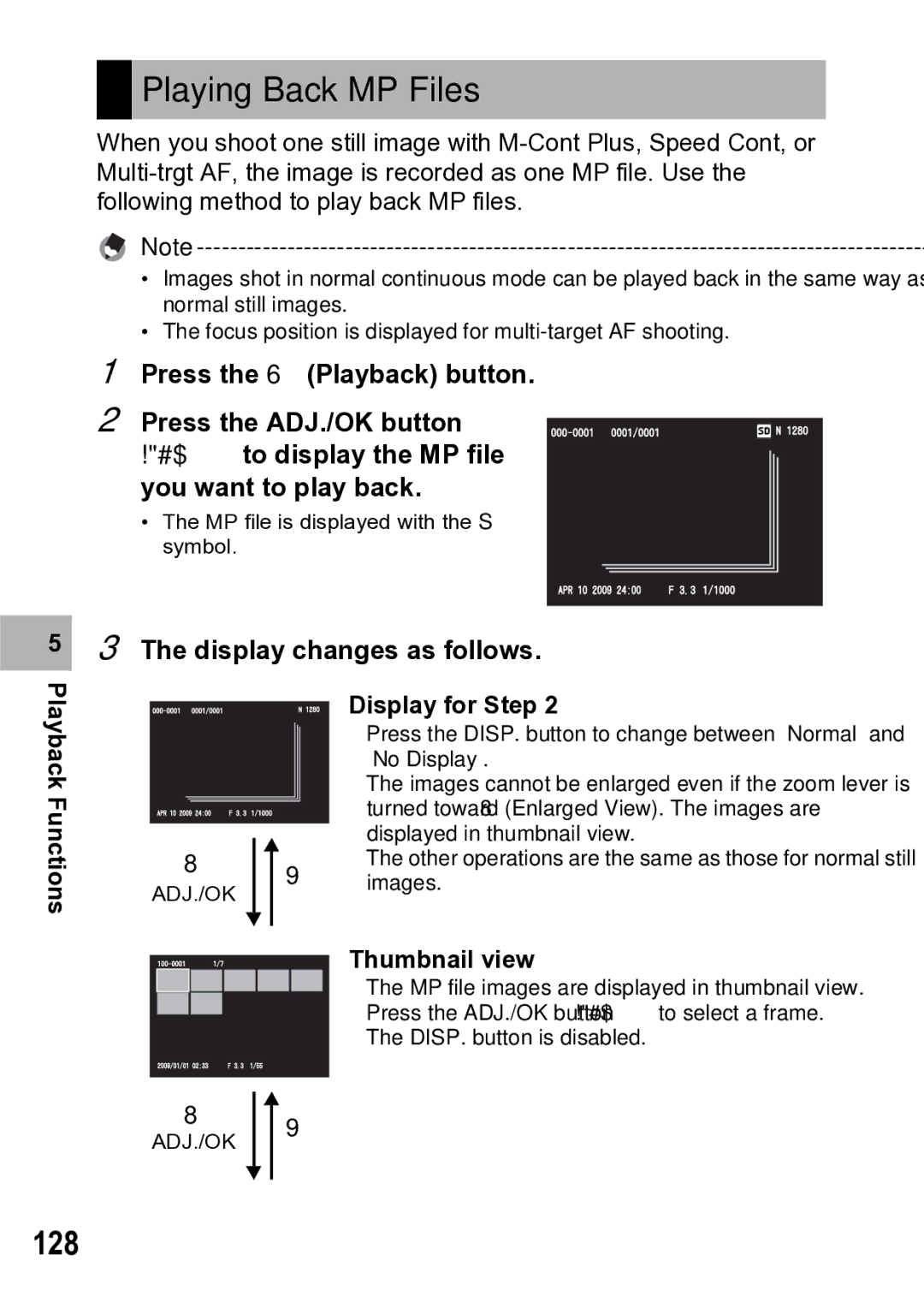 Samsung CX1 manual Playing Back MP Files, 128, Thumbnail view 