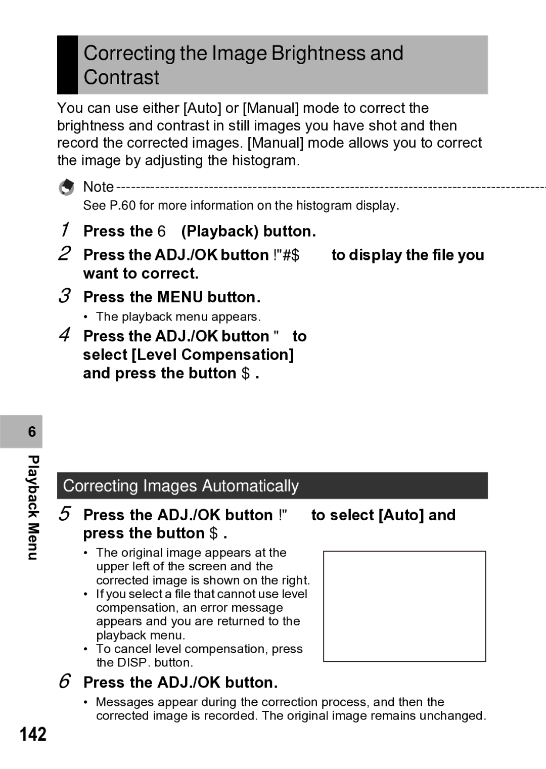 Samsung CX1 manual Correcting the Image Brightness and Contrast, 142, Correcting Images Automatically 