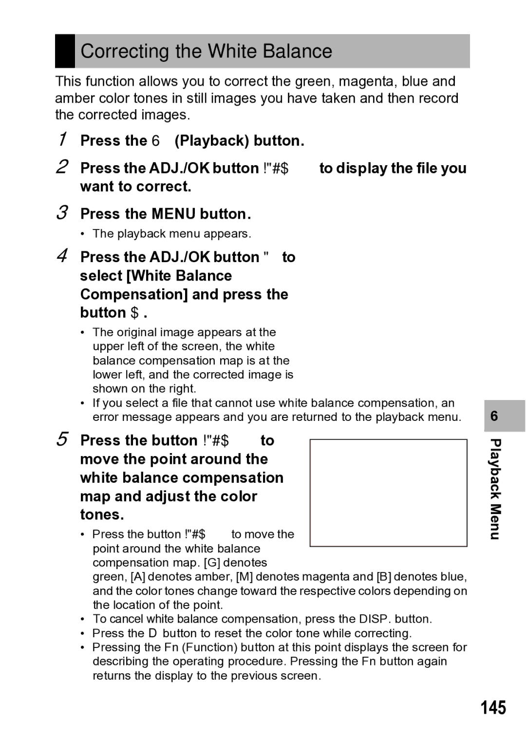 Samsung CX1 manual Correcting the White Balance, 145, Press the button !#$ to 