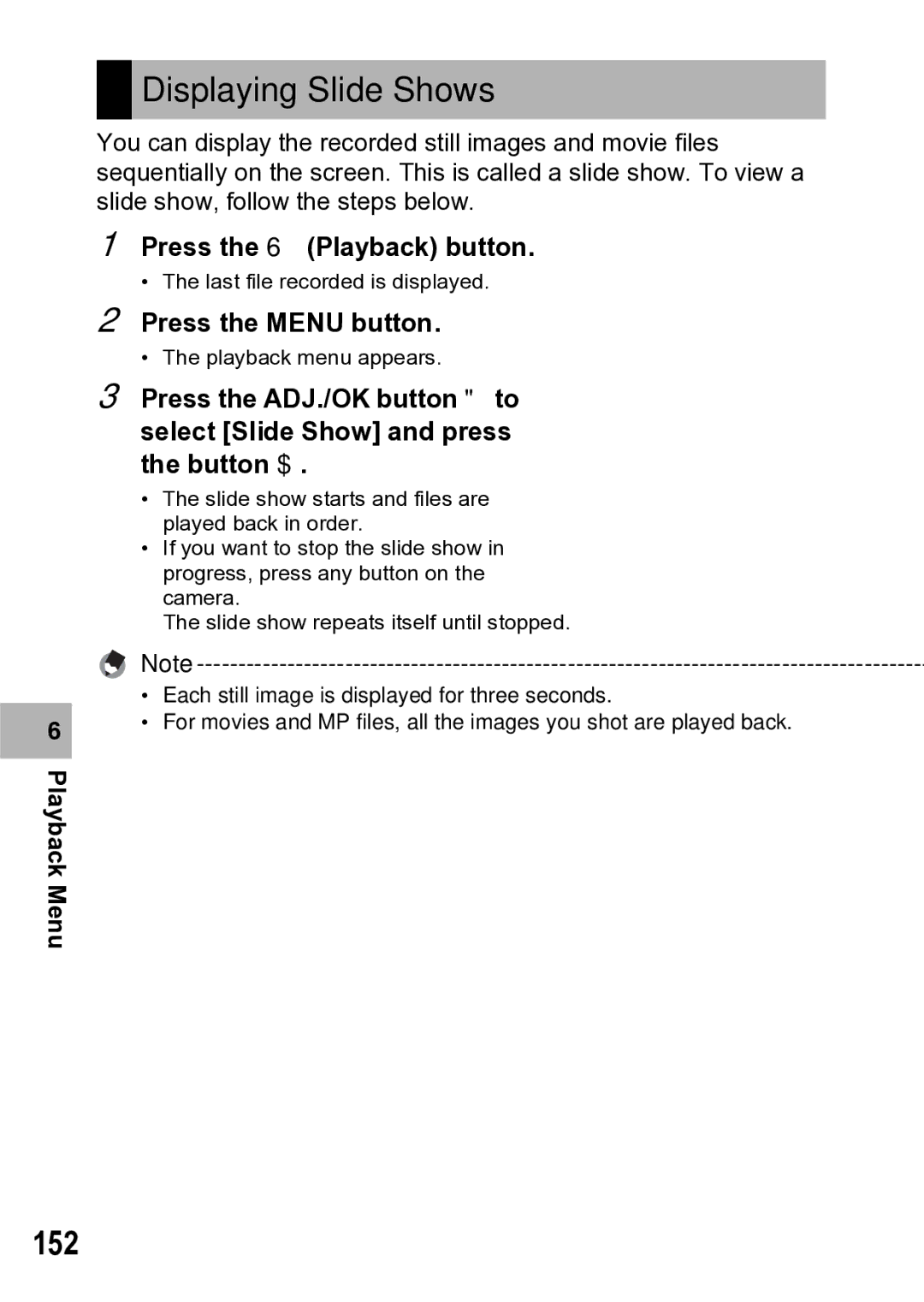 Samsung CX1 manual Displaying Slide Shows, 152 