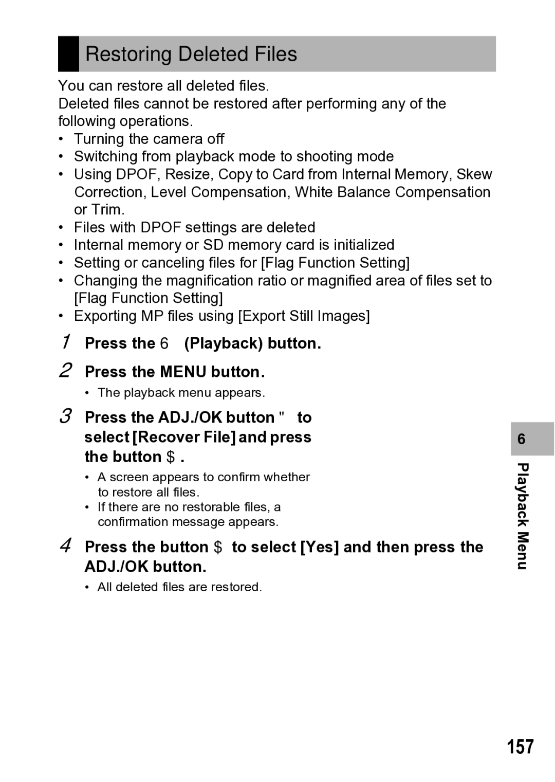 Samsung CX1 manual Restoring Deleted Files, 157 