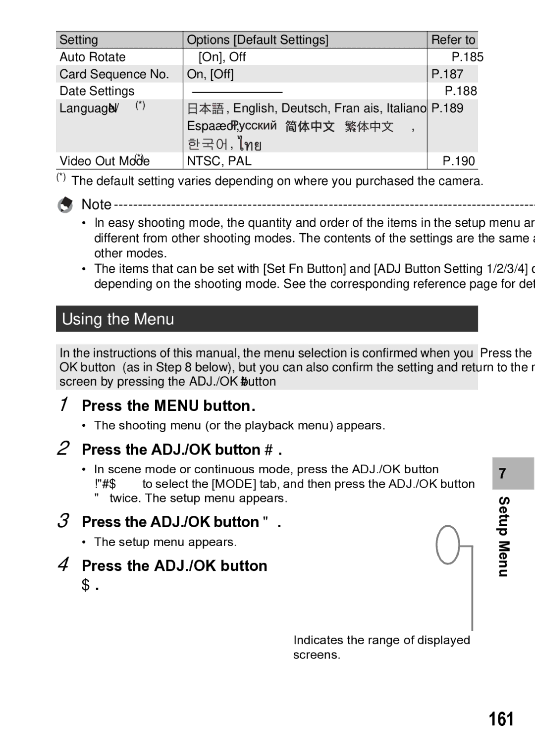 Samsung CX1 manual 161, Press the ADJ./OK button # 