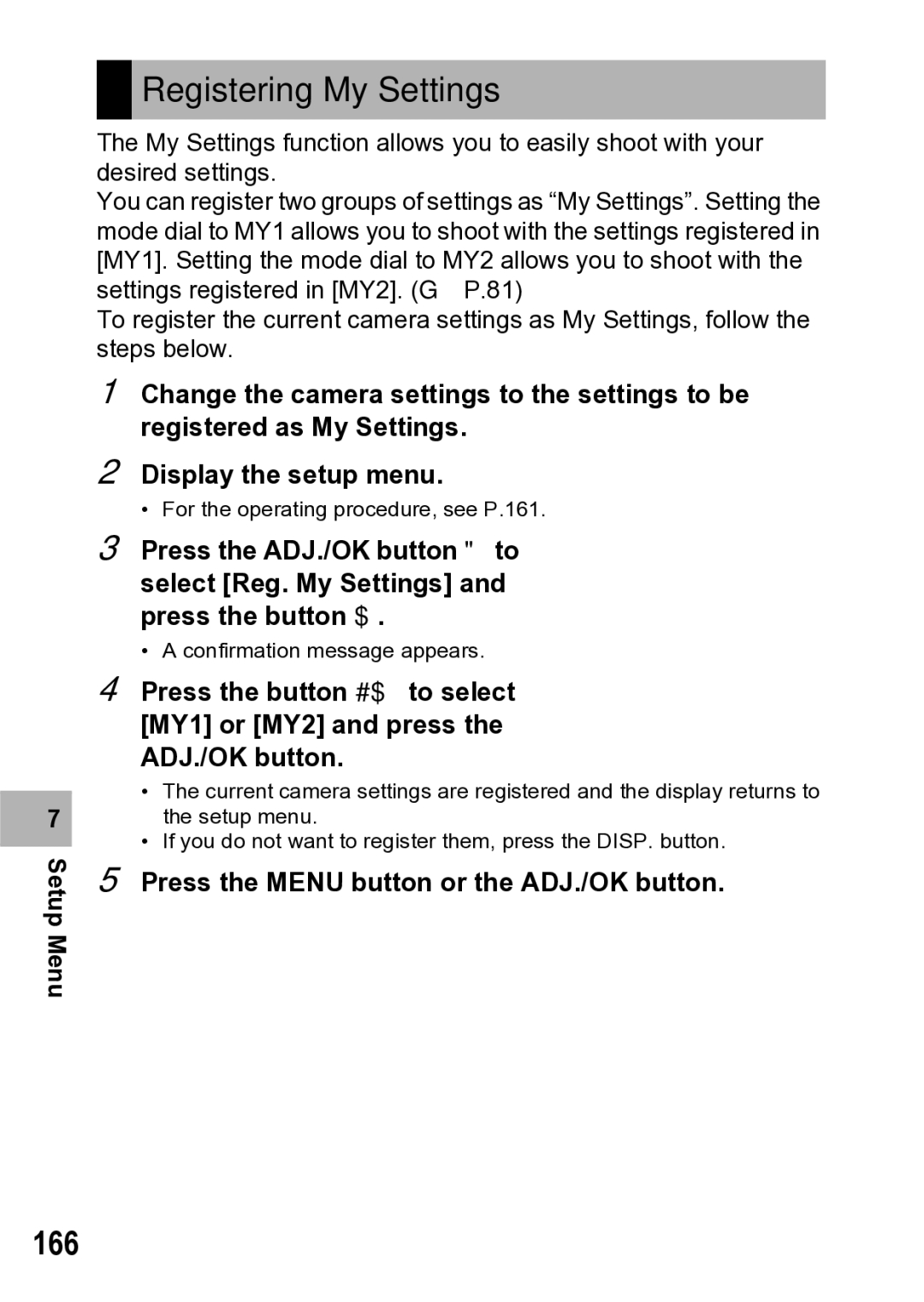 Samsung CX1 manual Registering My Settings, 166 