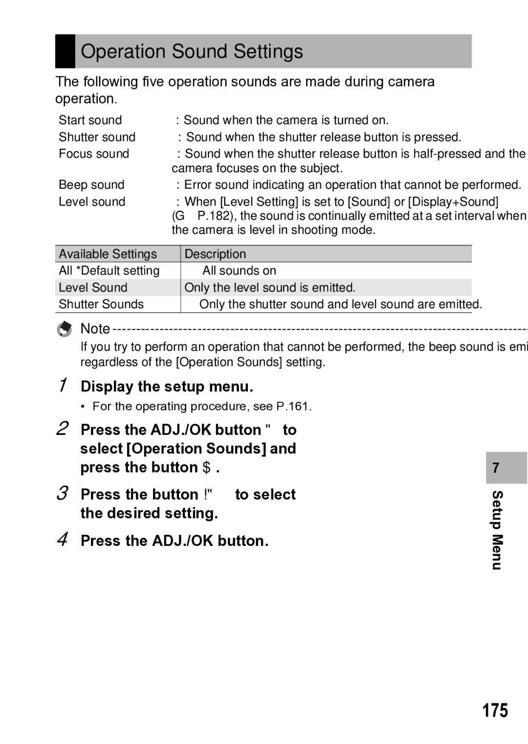 Samsung CX1 manual Operation Sound Settings, 175 