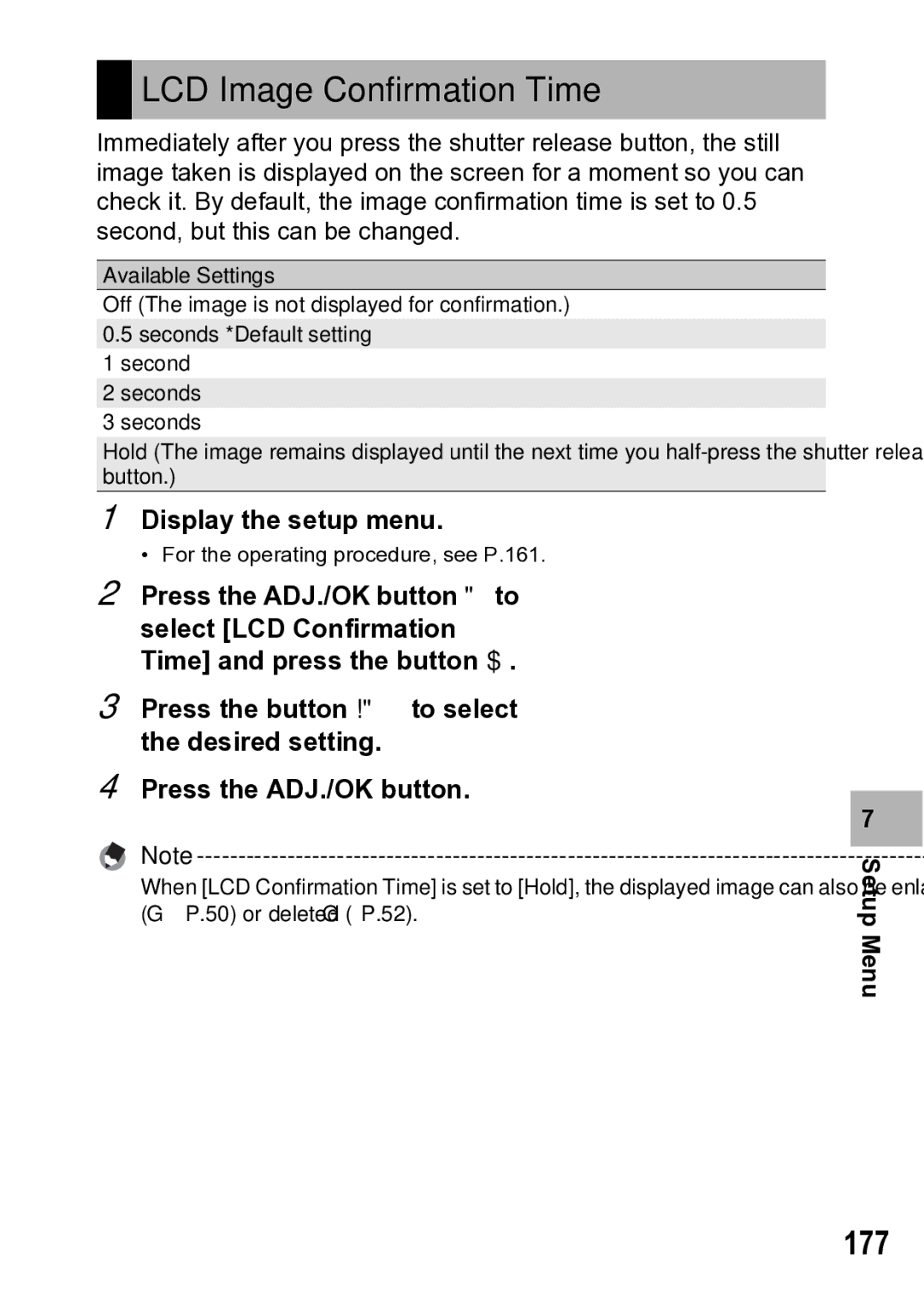 Samsung CX1 manual LCD Image Confirmation Time, 177 