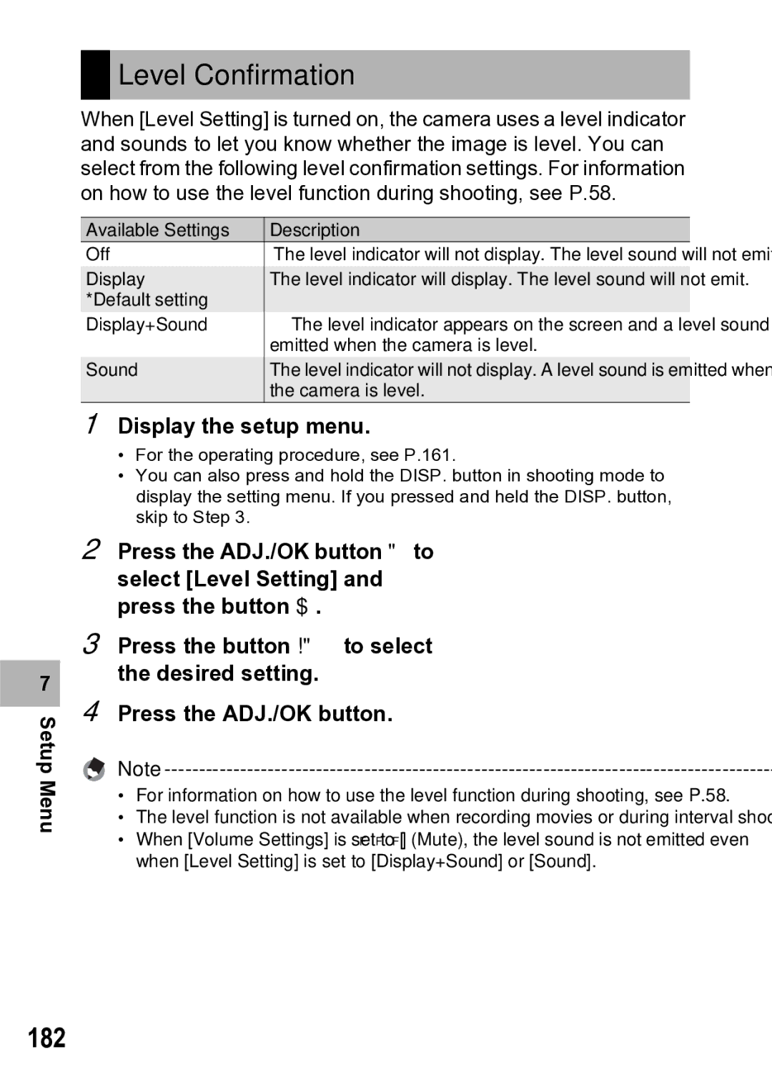 Samsung CX1 manual Level Confirmation, 182 