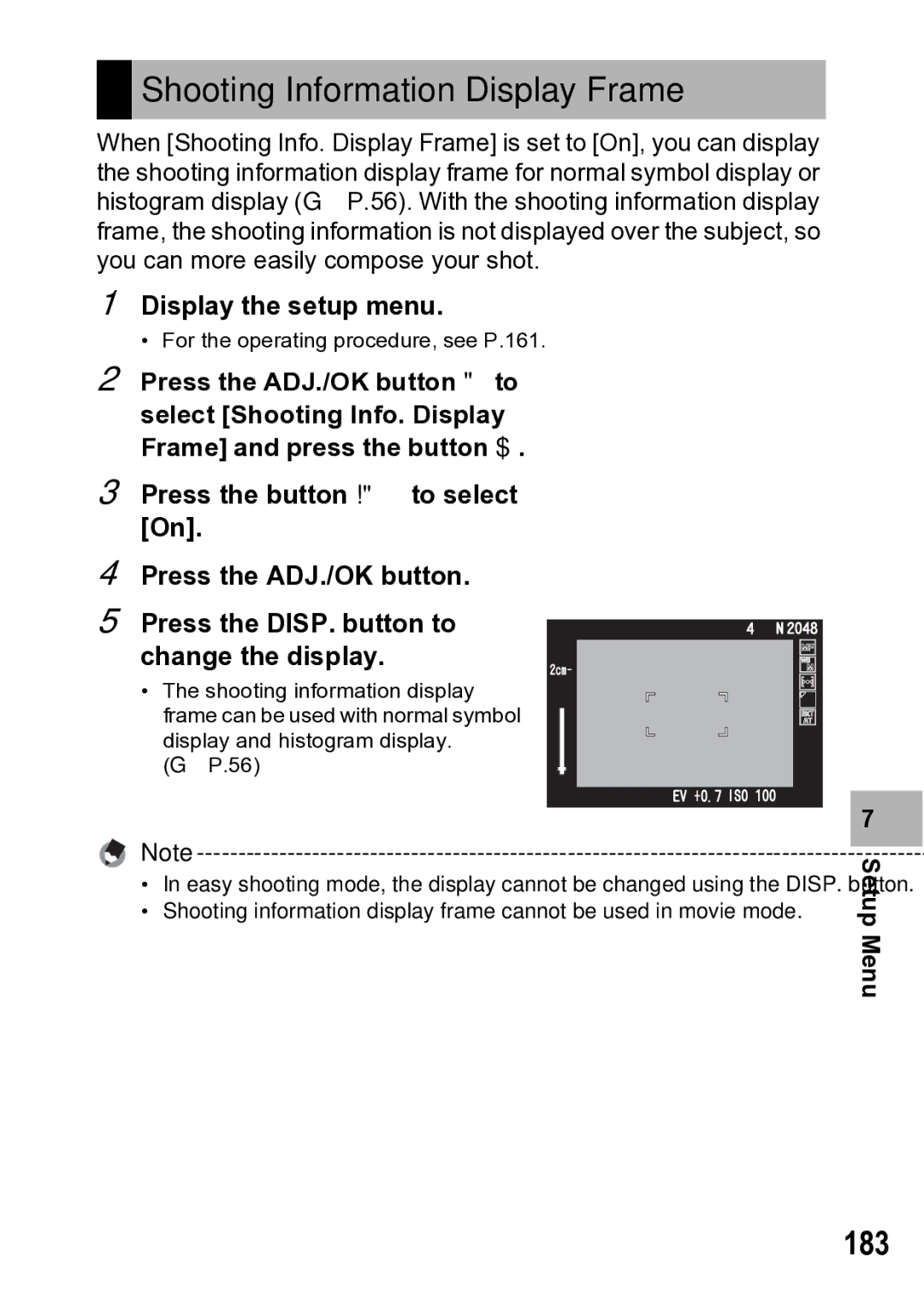 Samsung CX1 manual Shooting Information Display Frame, 183 