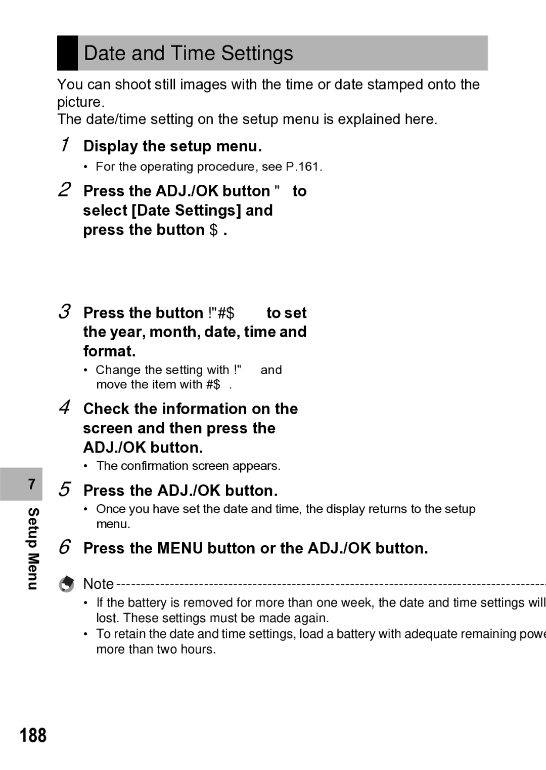 Samsung CX1 manual Date and Time Settings, 188 