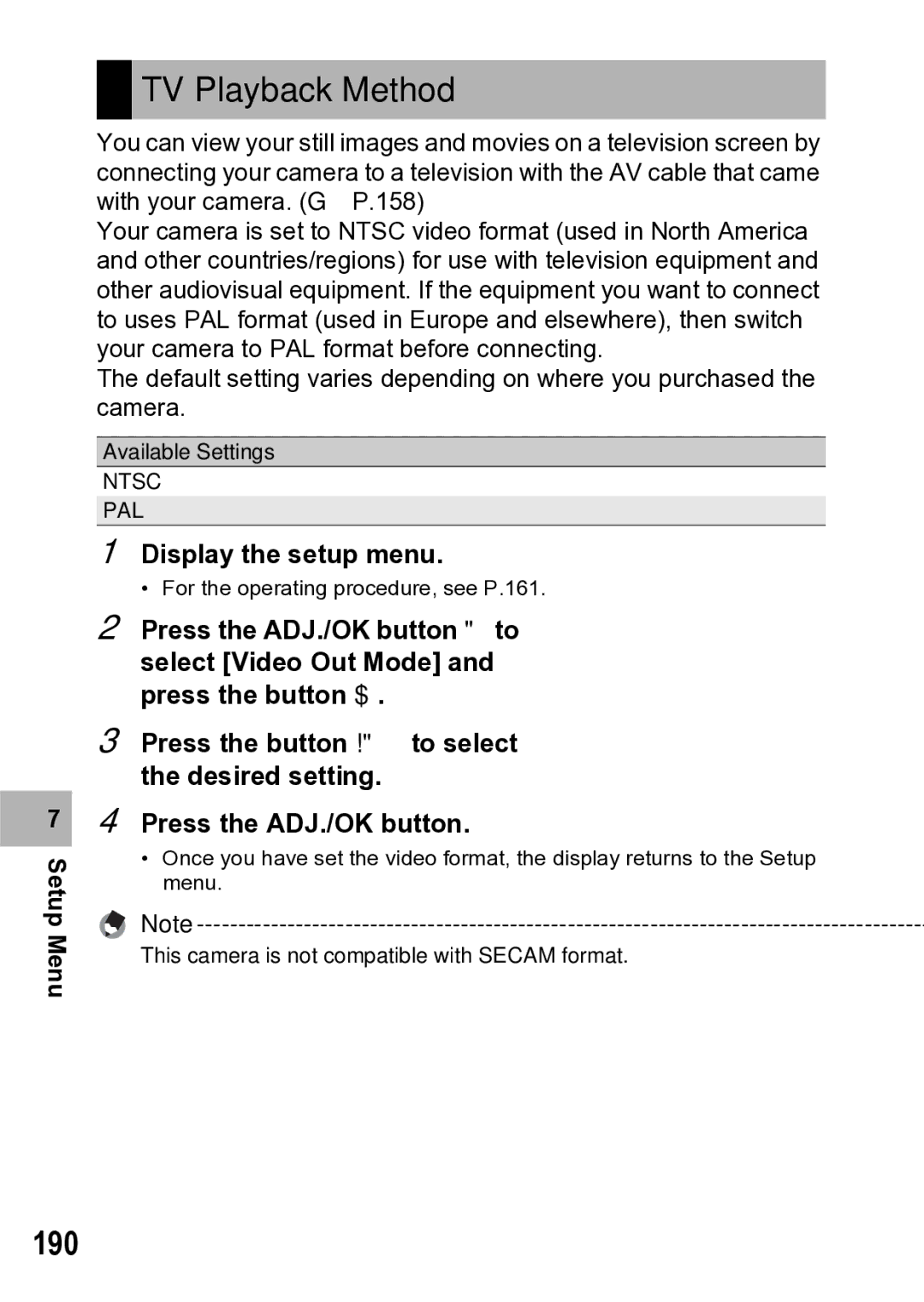 Samsung CX1 manual TV Playback Method, 190 