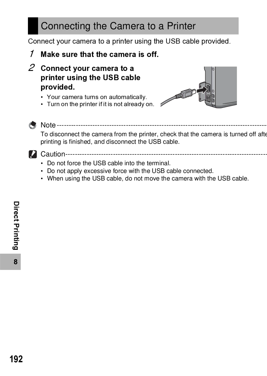 Samsung CX1 manual Connecting the Camera to a Printer, 192 